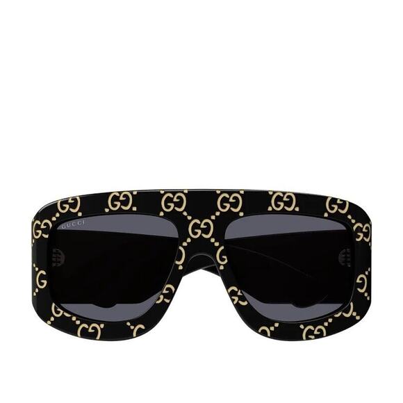 Gucci GG0983S 004 Black Gold Grey Lens Soft Square Oversize Monogram Sunglasses - Picture 3 of 7